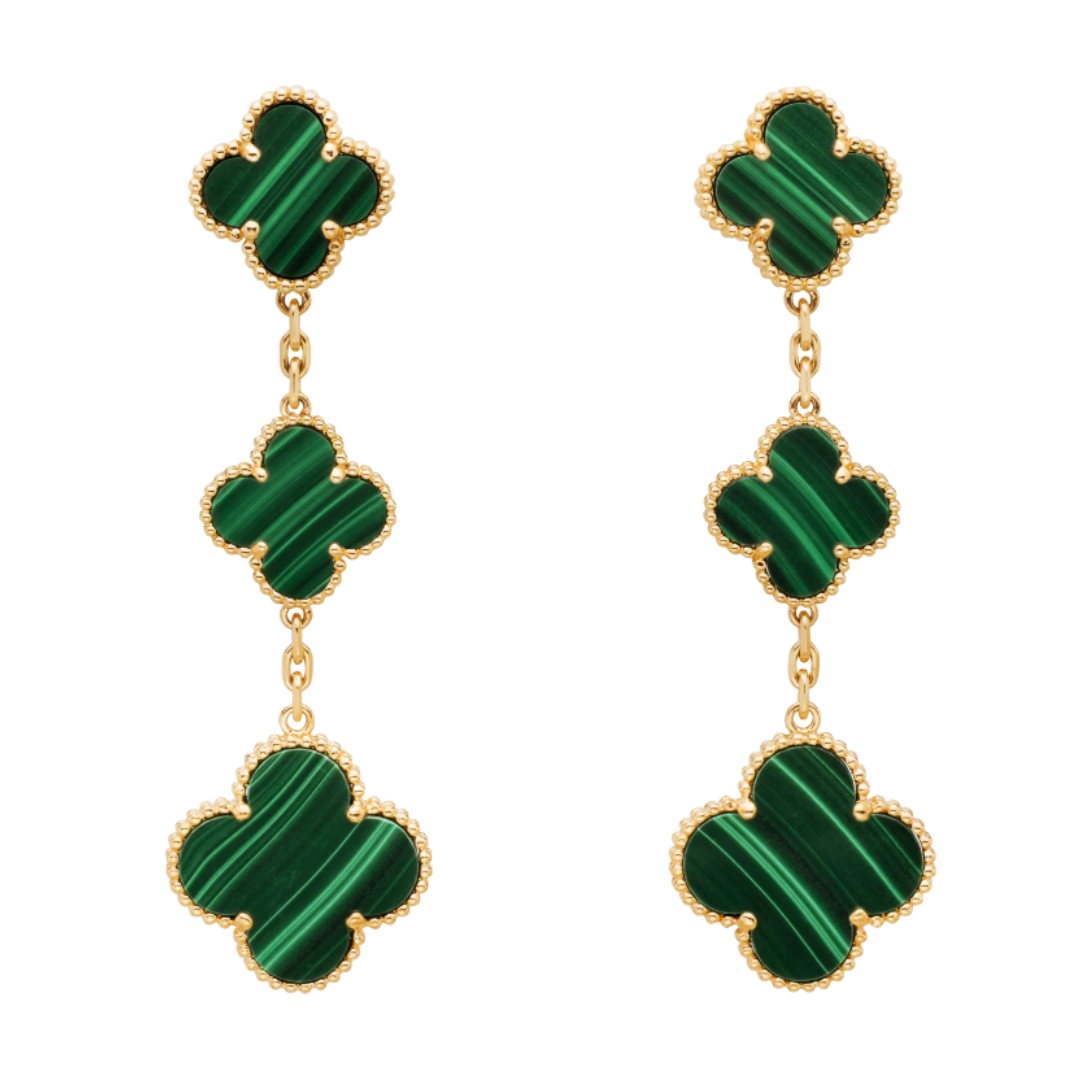 FOUR-LEAF CLOVER EARRINGS WITH MULTIPLE CHARMS | EMERALD