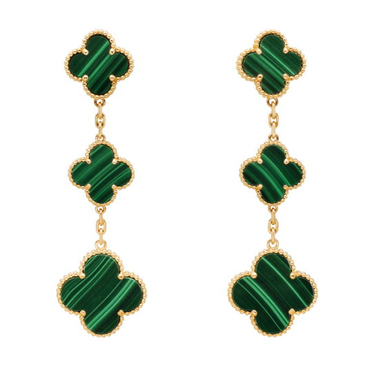 FOUR-LEAF CLOVER EARRINGS WITH MULTIPLE CHARMS | EMERALD
