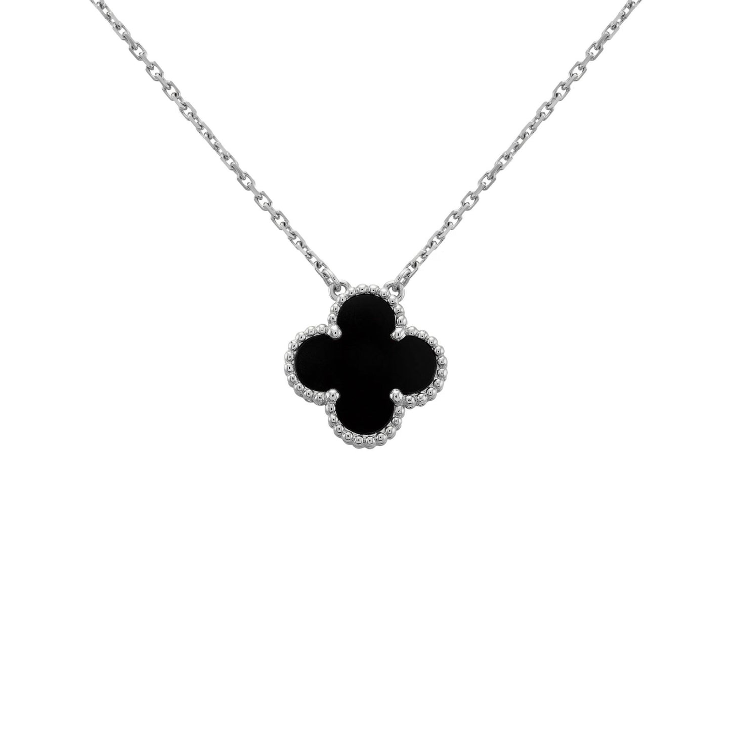 CLOVER LEAF NECKLACE | SILVER BLACK