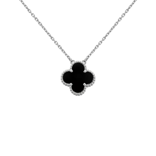 CLOVER LEAF NECKLACE | SILVER BLACK