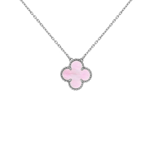 CLOVER LEAF NECKLACE | PINK SILVER