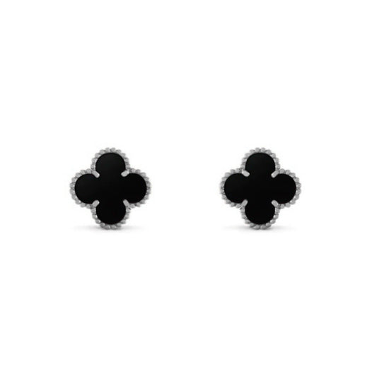 CLOVER LEAF EARRINGS | SILVER BLACK