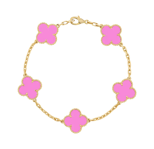 CLOVER LEAF BRACELET | NEON PINK GOLD